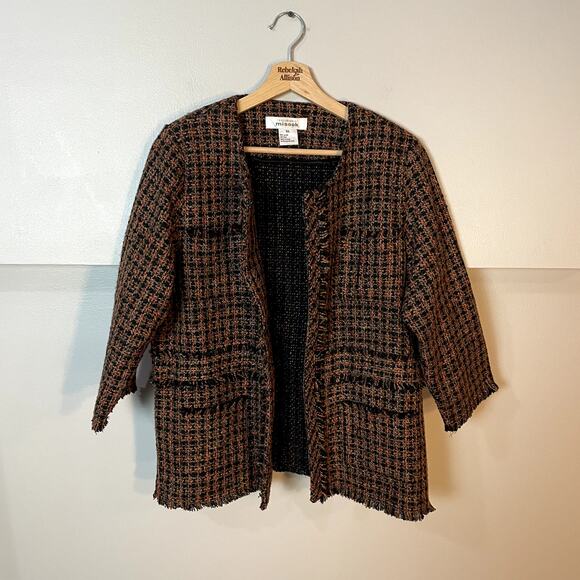 Misook Orange & Black Tweed Classic Wool Blend Blazer Jacket Women's Size XL EUC - Picture 9 of 12